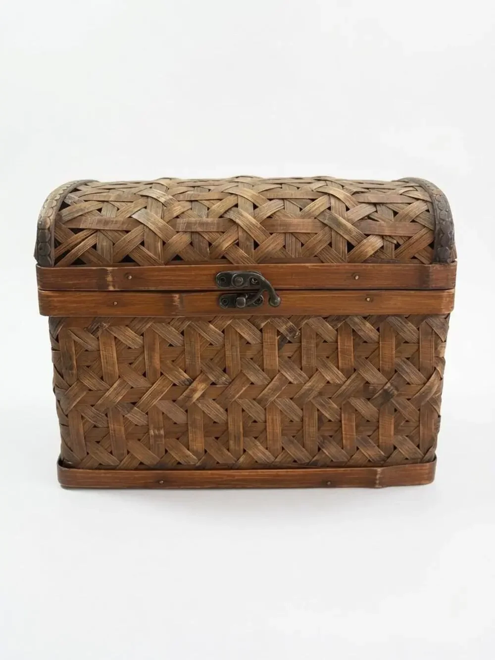 Vintage Woven Rattan Bamboo Trunk Box, 1960s Storage Chest